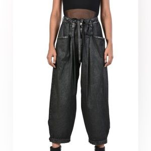 Never worn, European brand La Haine cropped pants. Resin coated cotton. Medium.